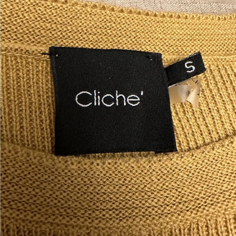 CLICHE by MICHELLE NICOLE Sweater Womens Size Small Yellow Gold 3/4 Sleeves - Picture 4 of 11
